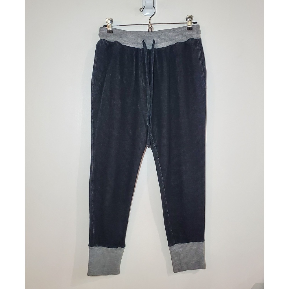 TWENTY Montreal Luxury Women's Joggers Lg Black Gray Contrast Ribbed Knit Casual
